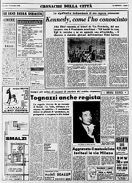 Una ragazza cremonese, Alba Rizzi, racconta al quotidiano "La Provincia" il presidente degli Usa John Kennedy