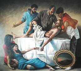 Affresco di 7 metri, protagonisti don e ragazzi