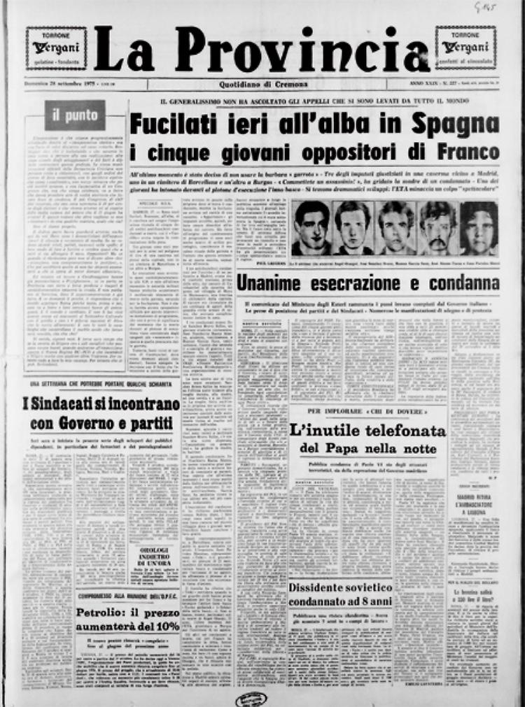 Fucilati in Spagna i cinque giovani oppositori di Franco