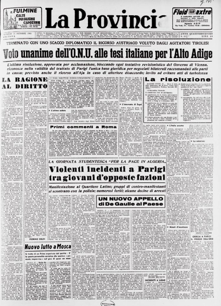 Il caso Alto Adige sul tavolo della Commissione Politica Speciale dell'ONU