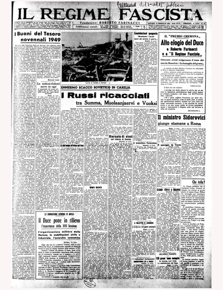 Mussolini elogia Roberto Farinacci e il suo ''Regime Fascista''
