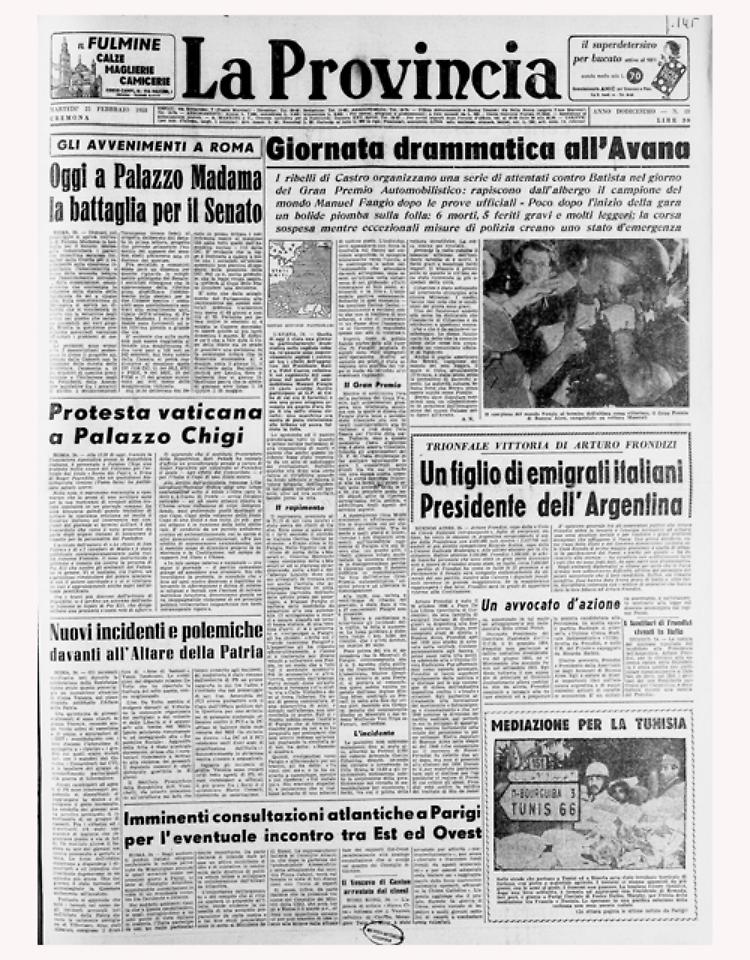 Fangio rapito a Cuba, poi un incidente provoca una strage durante la gara