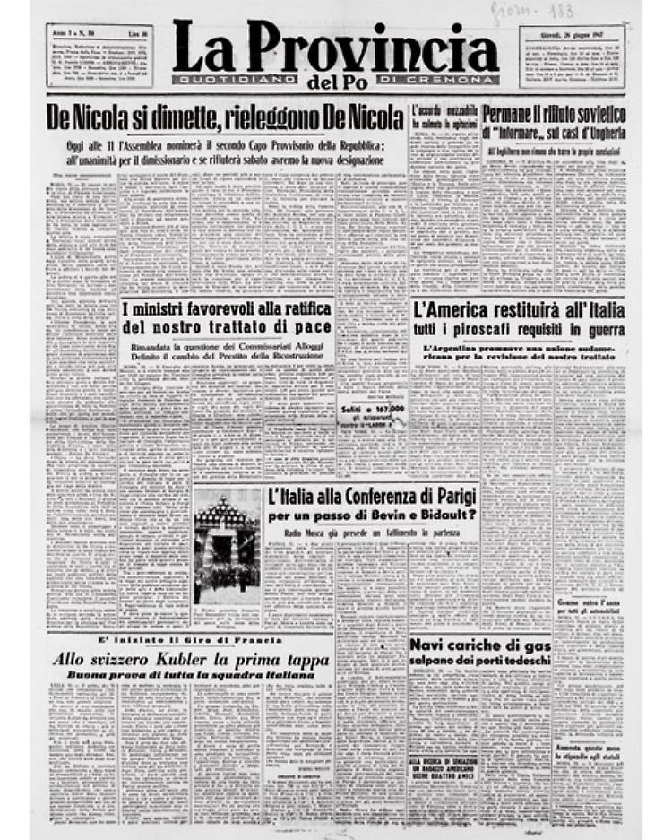 De Nicola si dimette ma viene rieletto Capo dello Stato