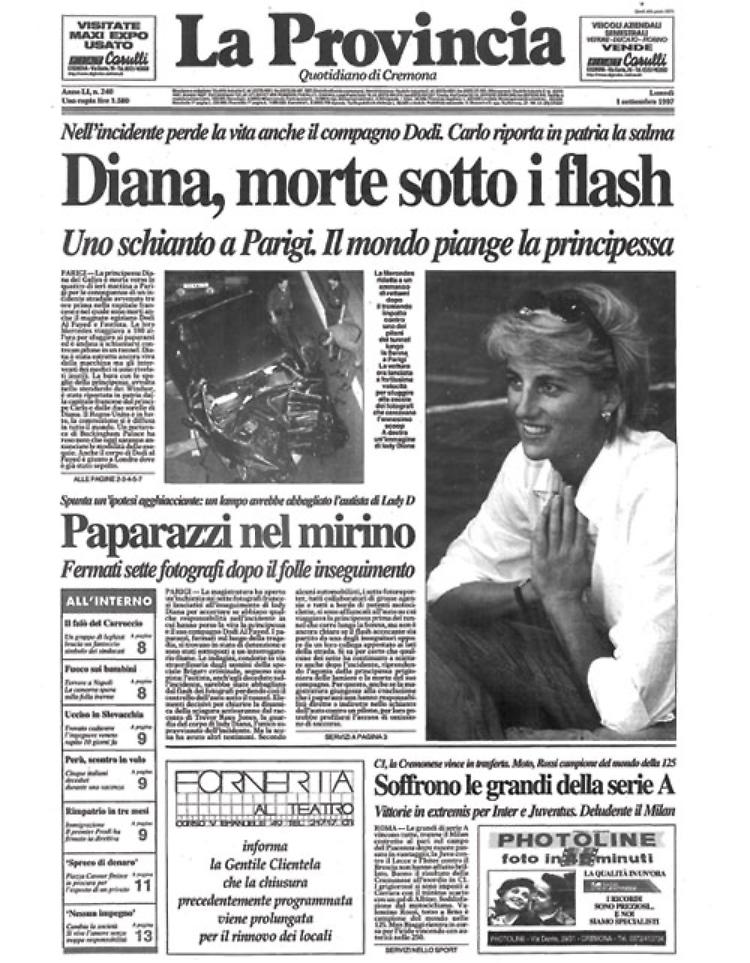 Diana, Principessa del Galles muore in un incidente stradale a Parigi
