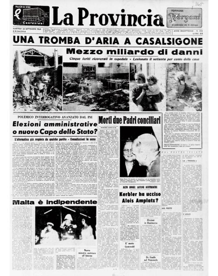 Tromba d'aria a Casalsigone: mezzo miliardo di danni
