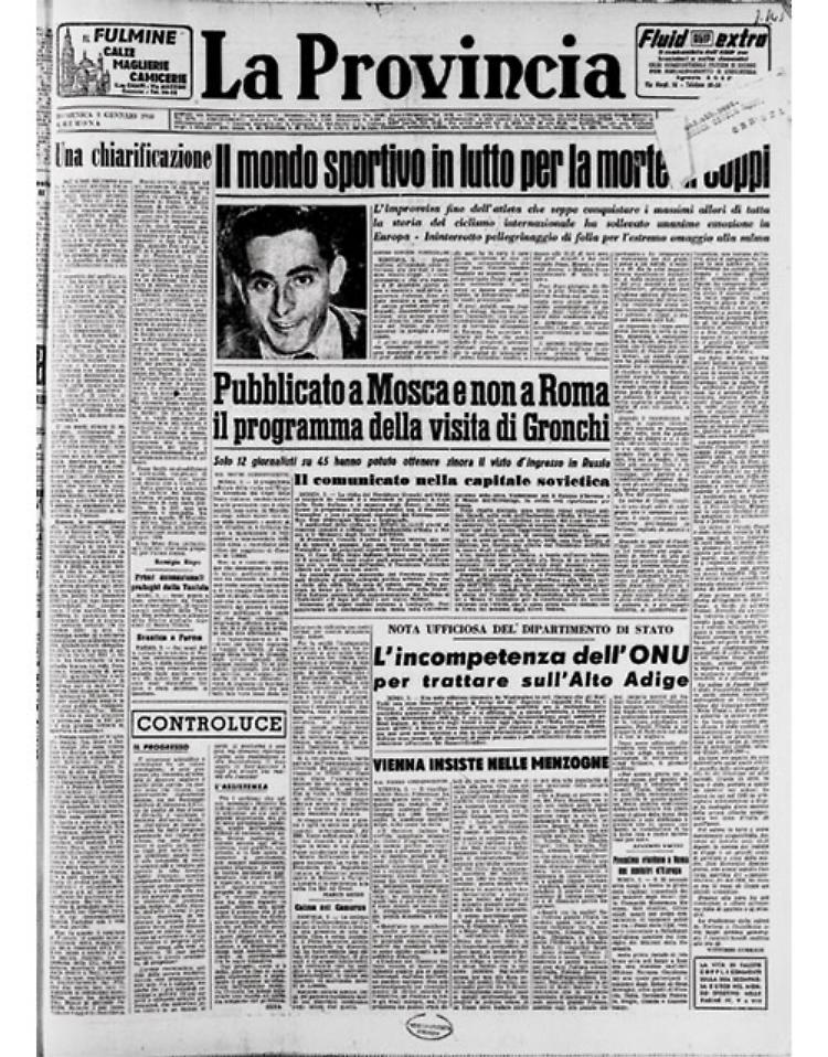 Il mondo sportivo piange la morte del gande Fausto Coppi