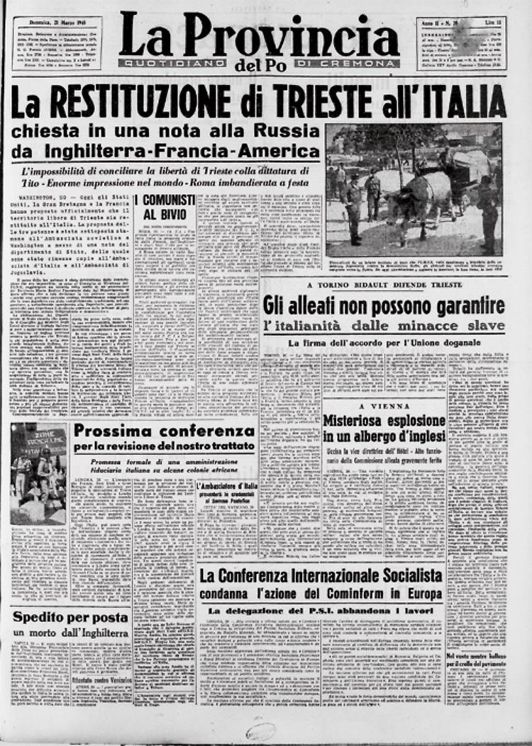 Inghilterra, Francia e Usa chiedono la restituzione di Trieste all'Italia