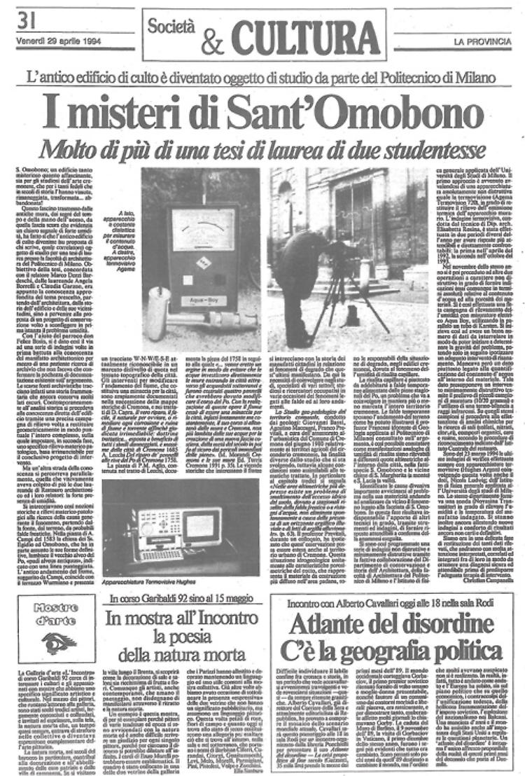 La chiesa di Sant'Omobono &egrave; oggetto di studio per una  tesi di laurea