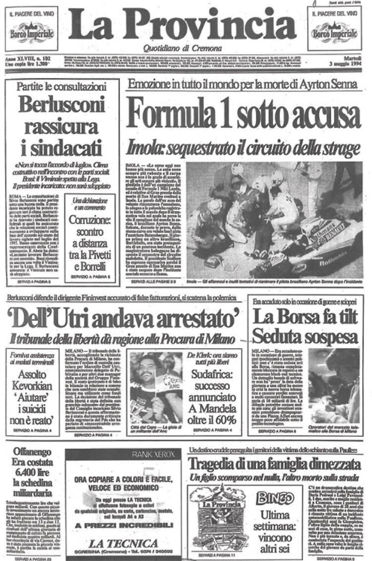 Emozione in tutto il mondo per la morte di Ayrton Senna