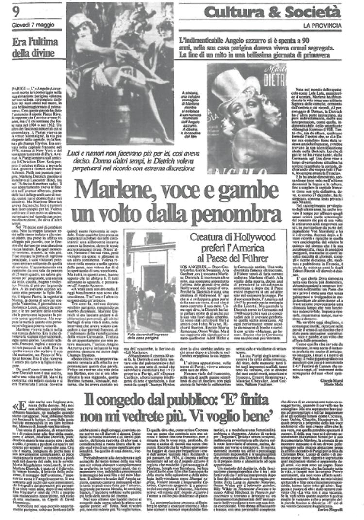 Marlene Dietrich, l'ultima vera grande diva, si è spenta a 90 anni