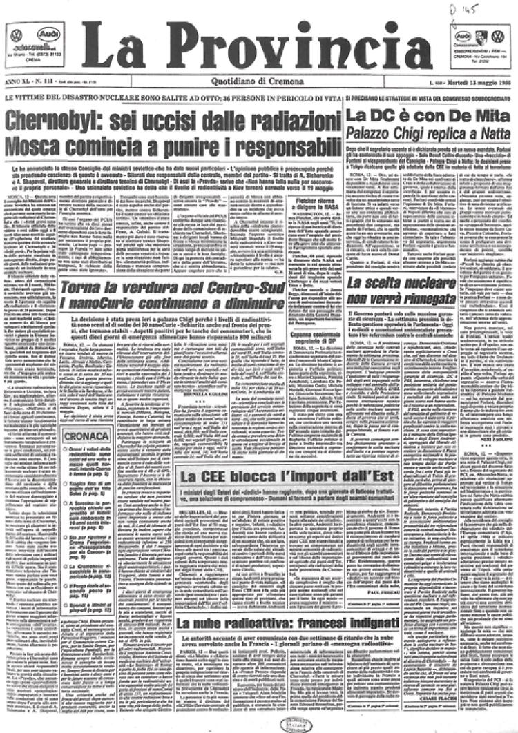 Le radiazioni uccidono sei persone a Chernobyl. Fermata la centrale di Caorso