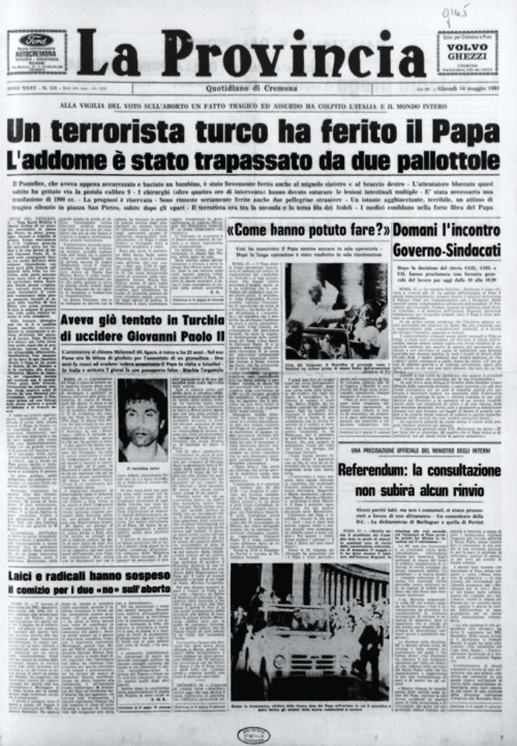 Attentato terroristico a papa  Karol  Wojtyla 