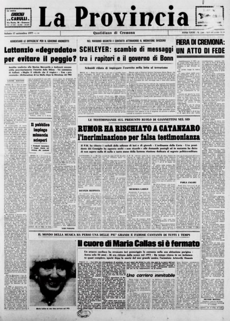 Si è spenta all'età di 53 Maria Callas, una delle più grandi cantanti liriche di tutti i tempi