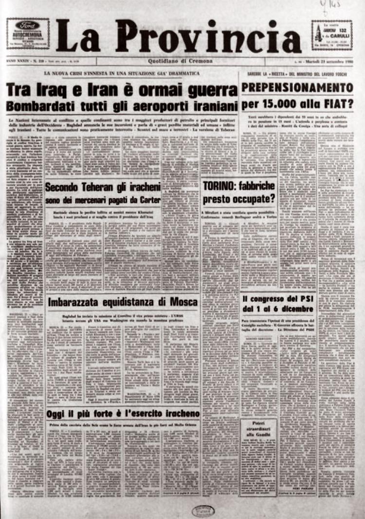 L'Iraq invade l'Iran. Le due nazioni sono tra i maggiori produttori di petrolio