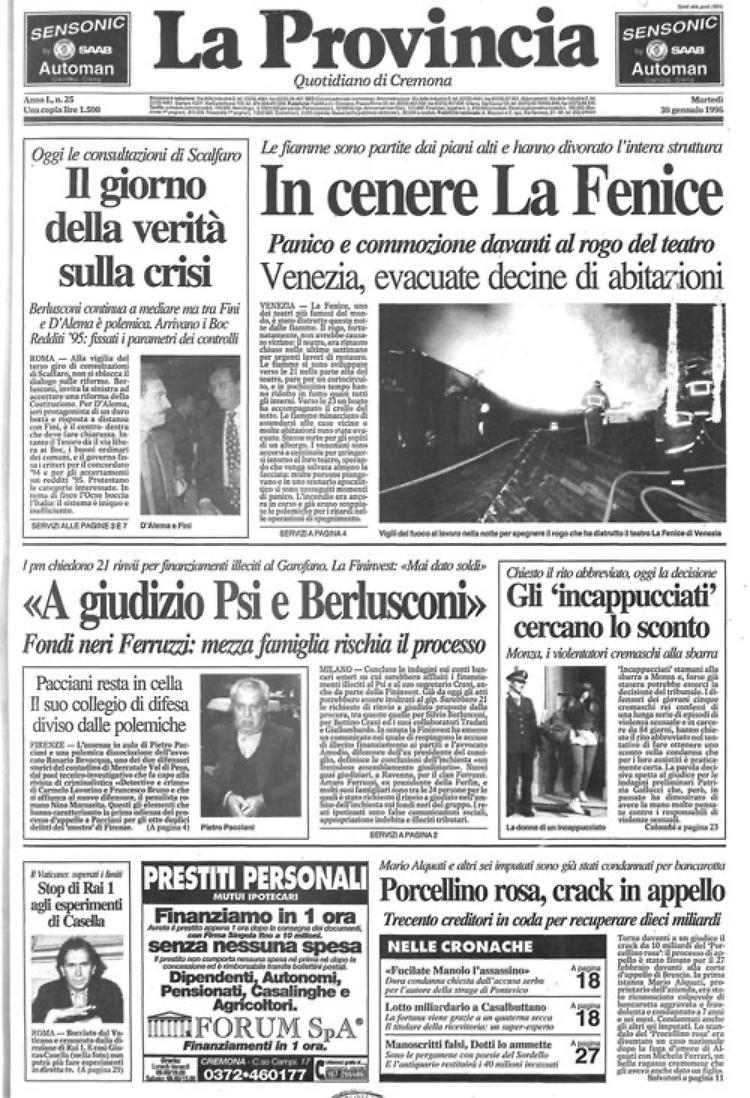 Distrutto dalle fiamme il teatro La Fenice di Venezia