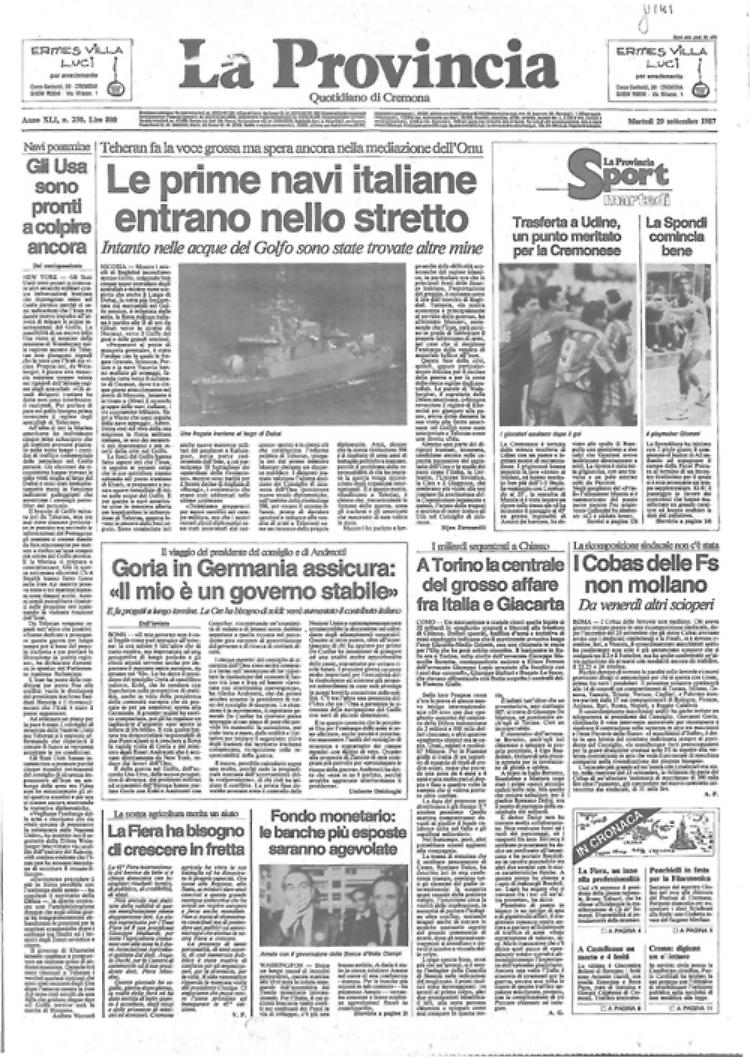 * Le prime navi italiane entrano nello stretto - * La nostra agricoltura merita un aiuto