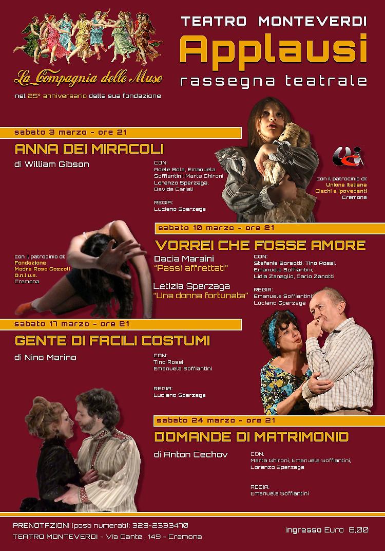'Applausi', la rassegna della Compagnia delle Muse