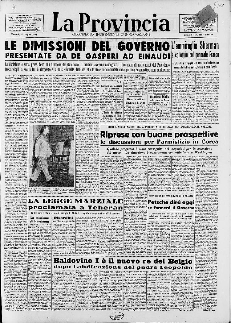 Le dimissioni del governo presentate da De Gasperi ad Einaudi