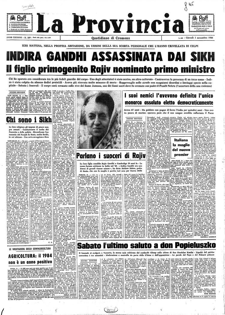 Indira Gandhi assassinata dai Sikh