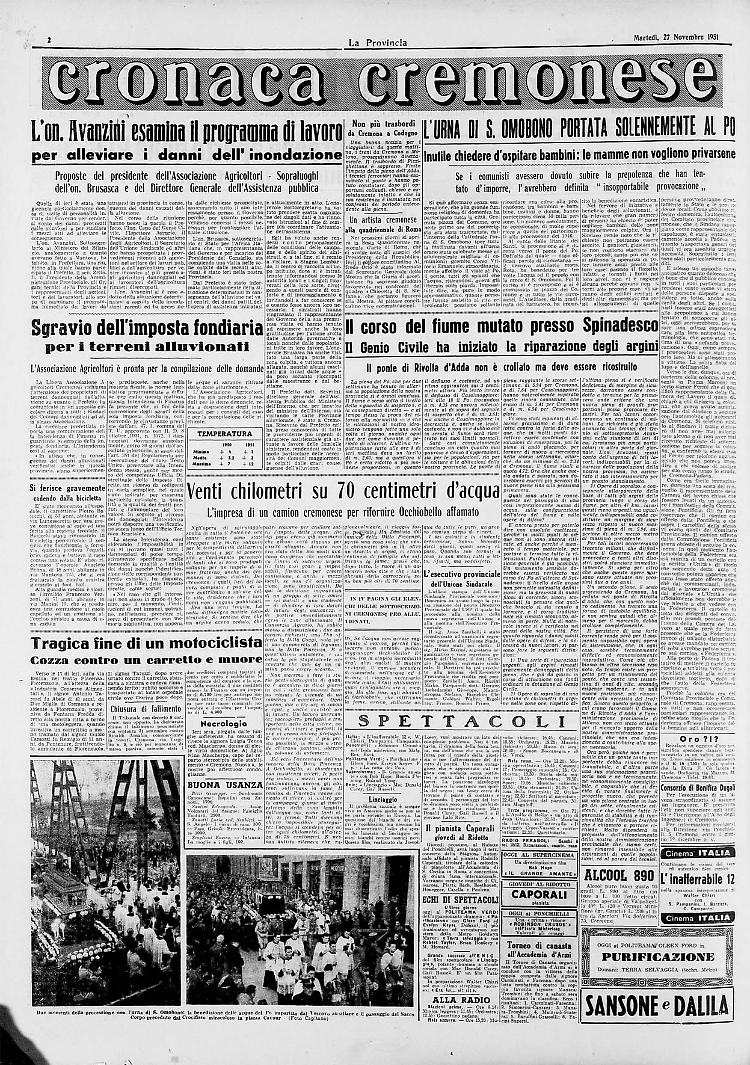 L’urna di S. Omobono portata solennemente al Po