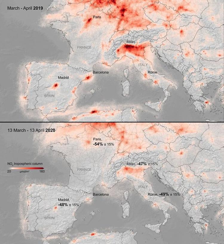 Esa, inquinamento in calo del 50% in Europa