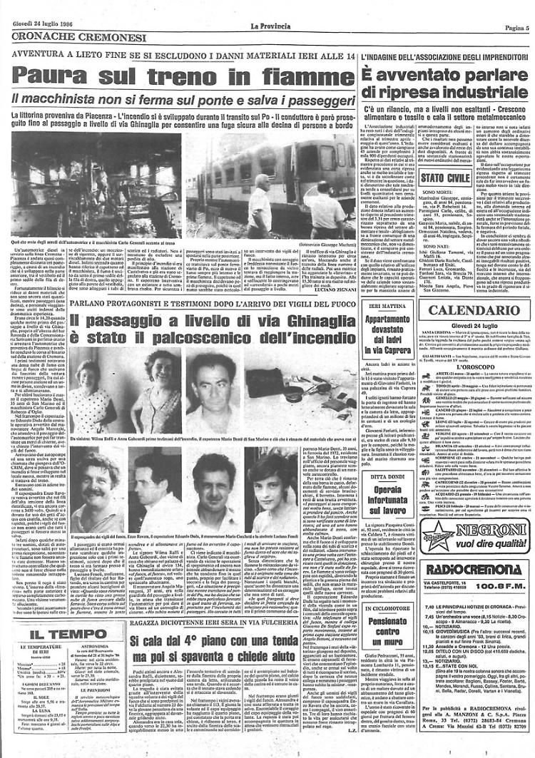 Paura sul treno in fiamme