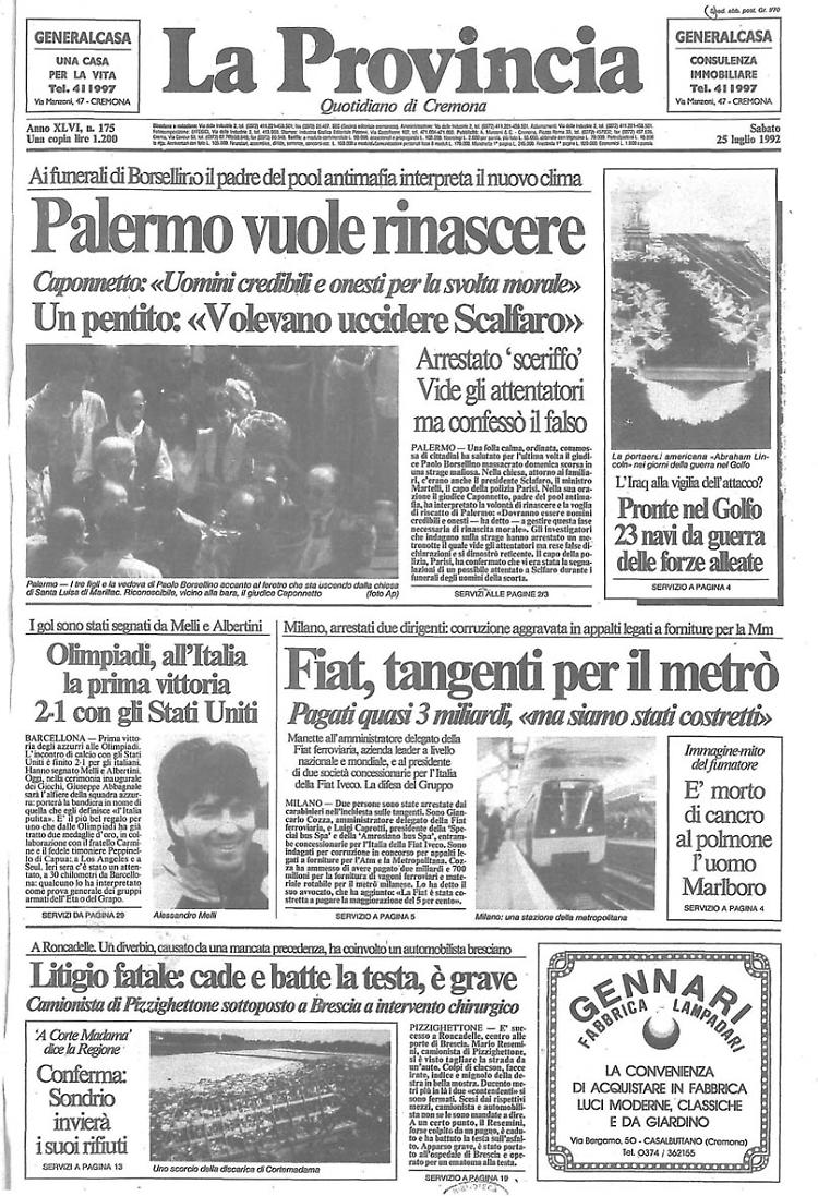 Funerali di Paolo BorsellinoScalfaro minacciato di morte