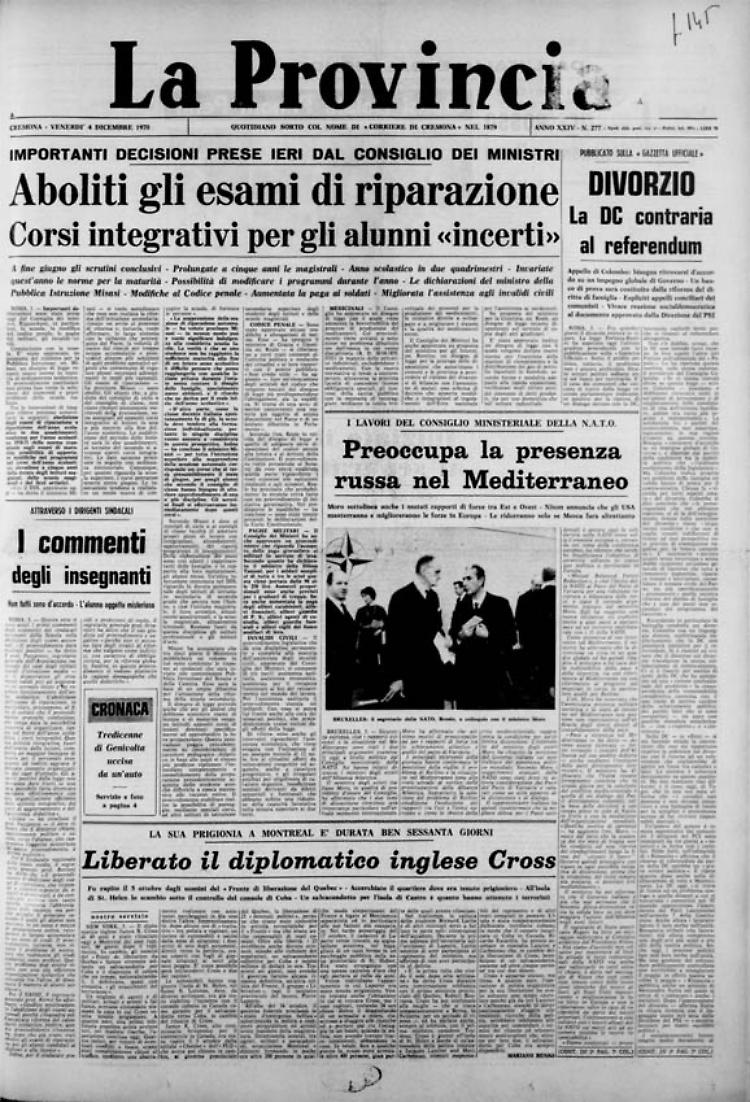 SCUOLA Aboliti gli esami di riparazioneDIVORZIO La DC contraria al referendum