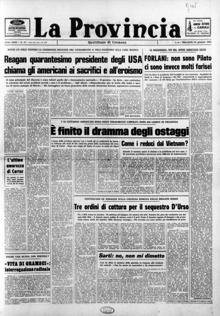 Reagan 40° presidente degli USAOstaggi liberati poco prima del giuramento