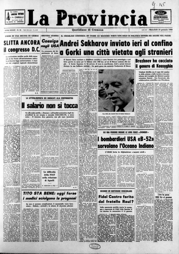 Andrei Sakharov inviato ieri al confino a Gorki una città vietata agli stranieri