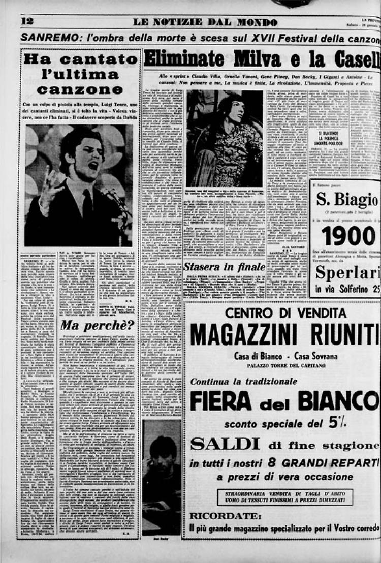 L'ombra della morte è scesa sul XVII Festival di Sanremo
