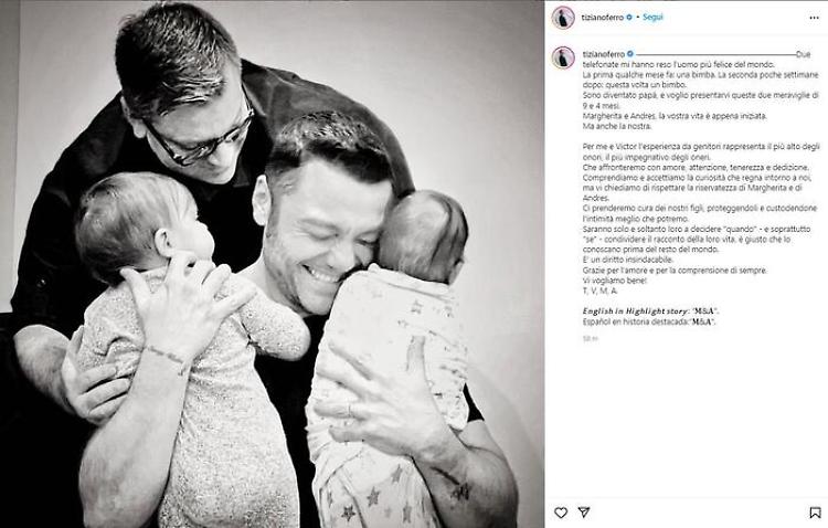 Tiziano Ferro: sono diventato papà di Margherita e Andres