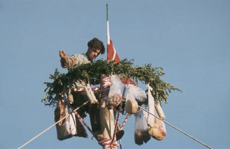 La tradizionale scalata all'albero della cuccagna
