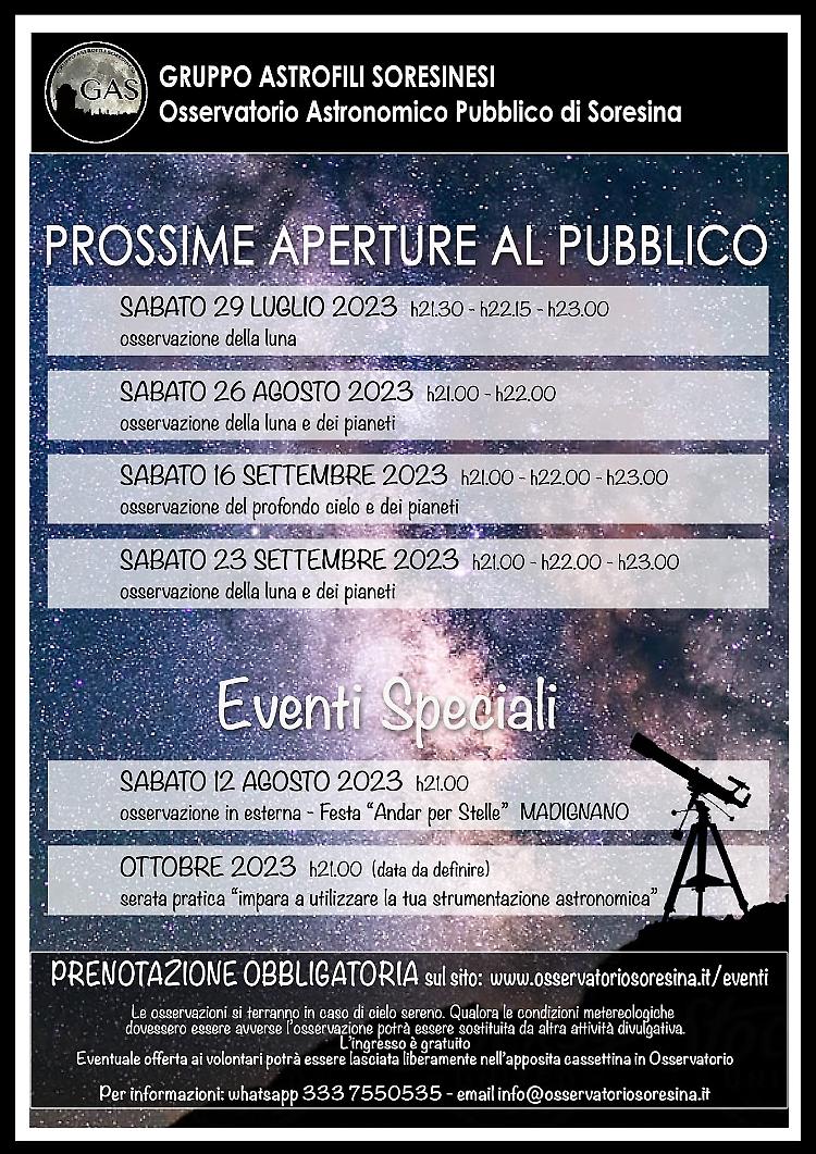 Osservazione del profondo cielo e dei pianeti con il Gruppo Astrofili Soresinesi