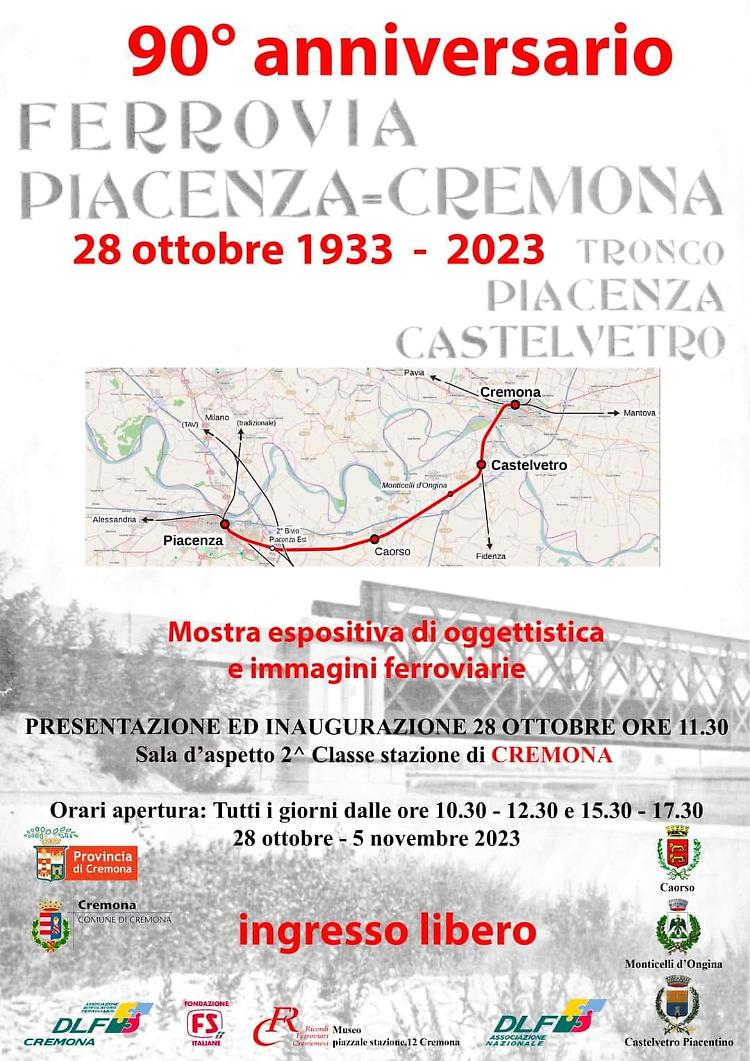 Ferrovia Piacenza-Cremona 28 ottobre 1933-2023