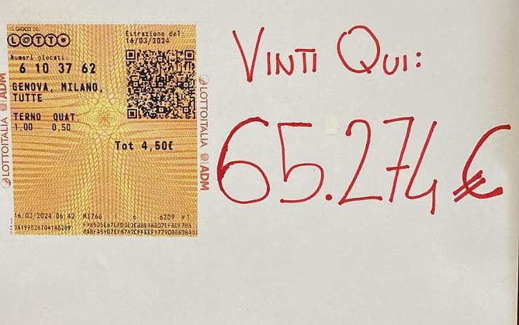Gioca una schedina da 4,5 euro e ne vince 65mila  