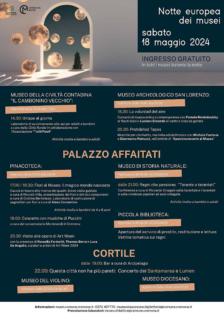 Notte Europea dei Musei, sabato 18 maggio aperture straordinarie e gratuite