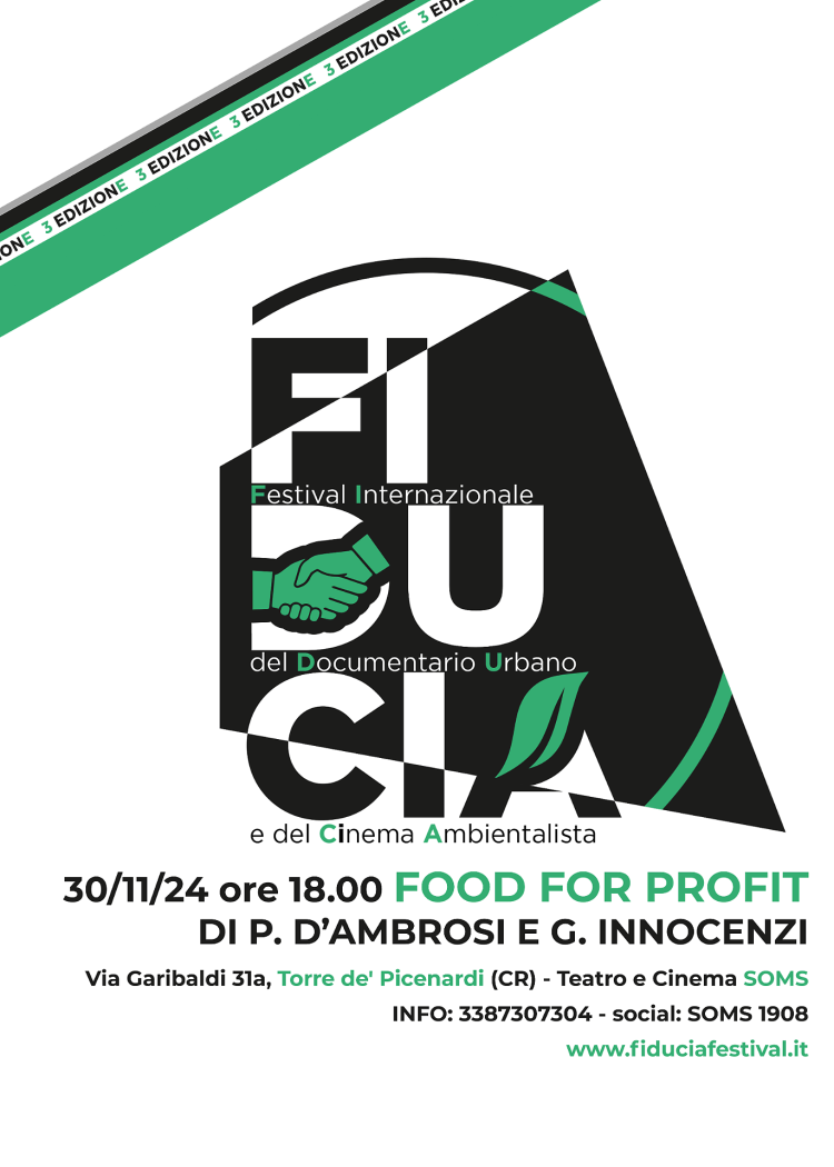 Proiezione del docu-film "Food for Profit" di Giulia Innocenzi e Pablo D’Ambrosi.