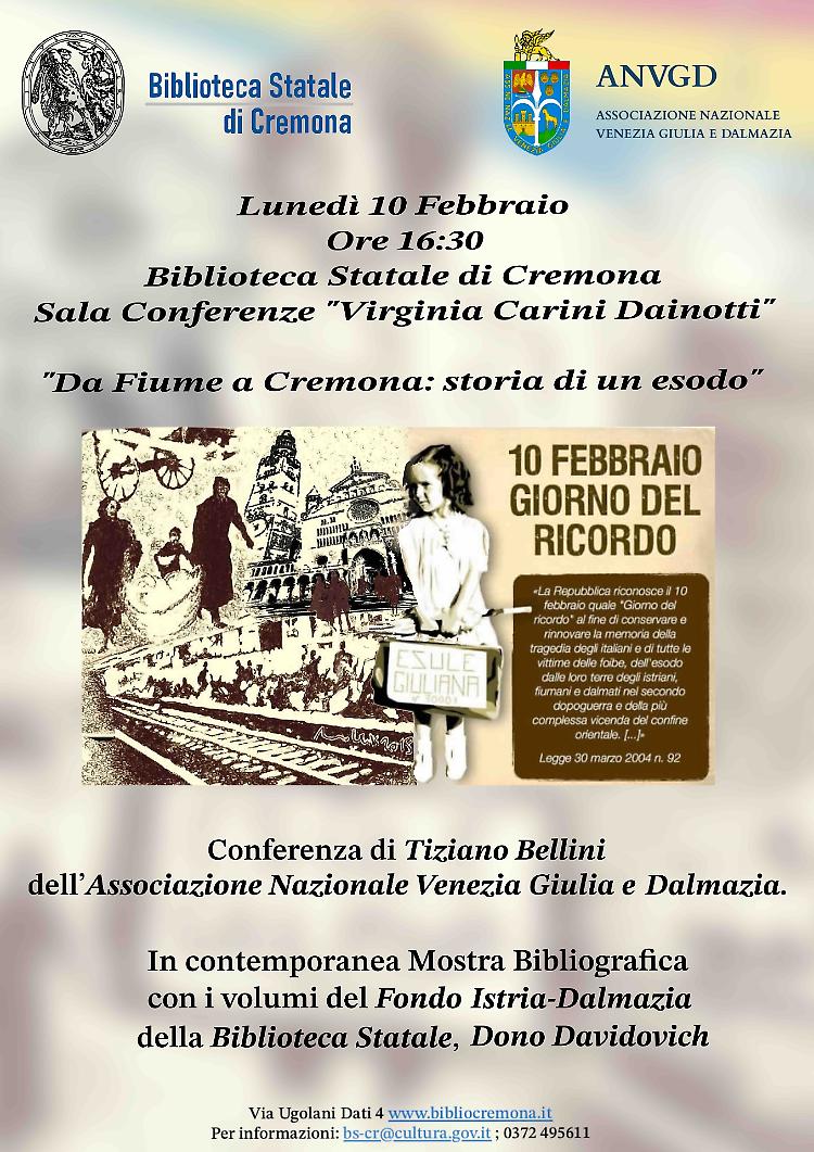 Giornata del Ricordo: “Da Fiume a Cremona: storia di un esodo”