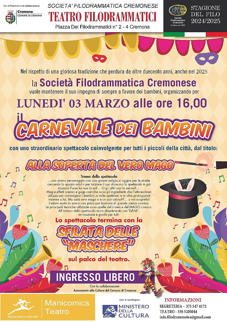 Il Carnevale dei bambini con lo spettacolo "Alla scoperta del vero Mago"