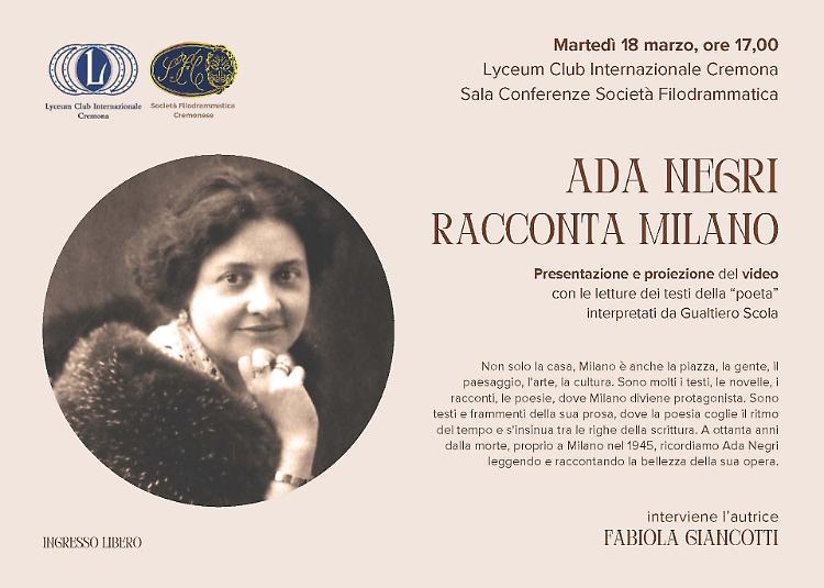  “Ada Negri racconta Milano” Proiezione video e letture