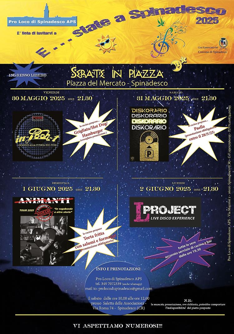 "E...state a Spinadesco 2025" musica e cucina