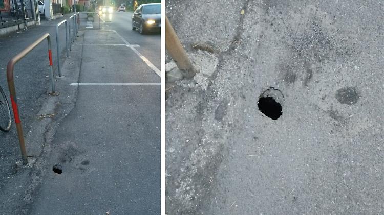 Cede l'asfalto in viale Europa, parcheggio off limits