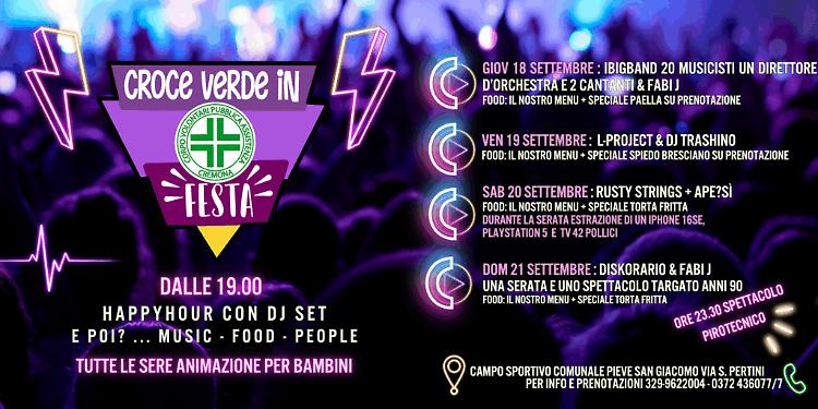 Croce Verde in Festa: 4 giorni di musica, cucina e solidarietà